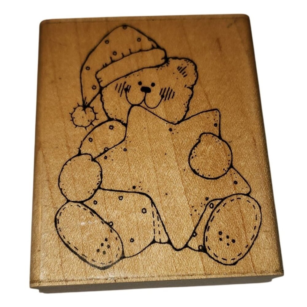 Vintage D.O.T.S. Nighttime Bear Wood Mounted Rubber Stamp Teddy Star N 216